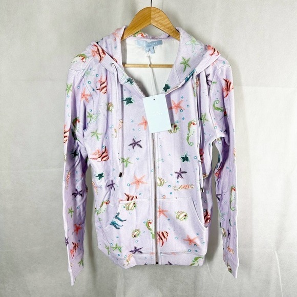Hill House Purple Sea Creatures Hooded Terry Cloth The Allie Zip Up Size Medium - Picture 2 of 10